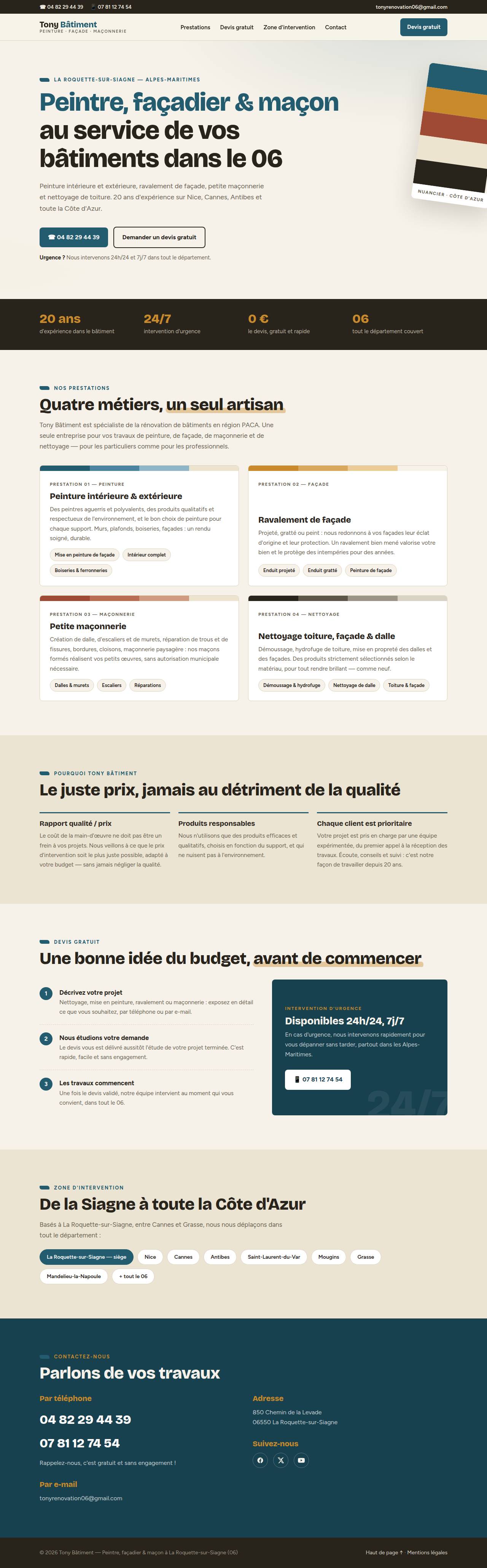 Site internet Tony Bâtiment créé par Scalance